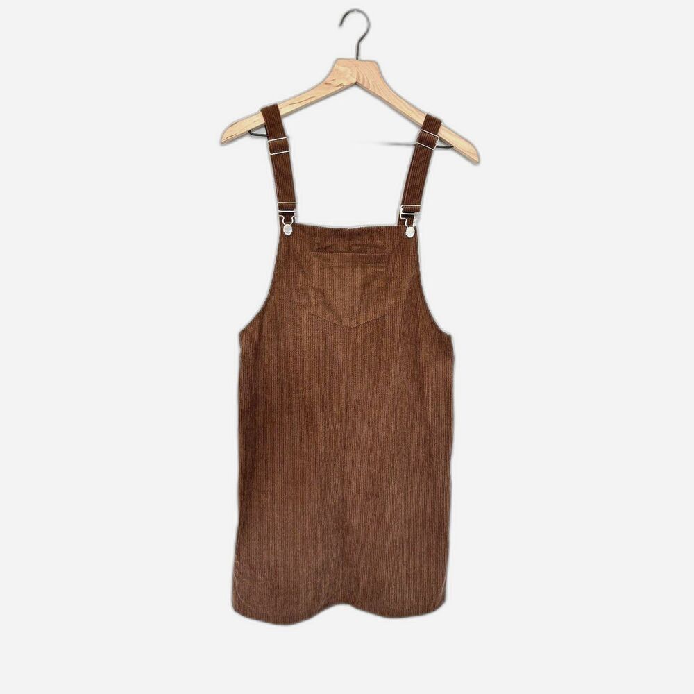 Women's Corduroy Overall Dress Pockets Ribbed Cottagecore Minimalist Size S